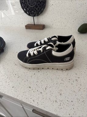 Skechers Black and White Platform Lace-Up Sneakers